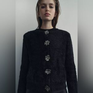 ZARA FUZZY KNIT FAUX FUR JACKET